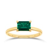 Created Emerald Rectangular Claw Set Ring in 9ct Yellow Gold
