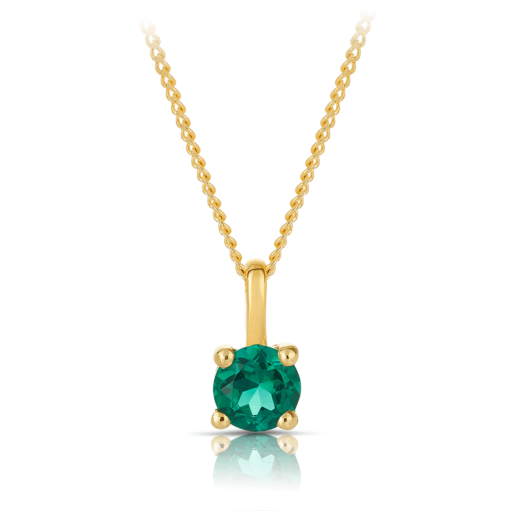 Created Emerald Round Pendant in 9ct Yellow Gold