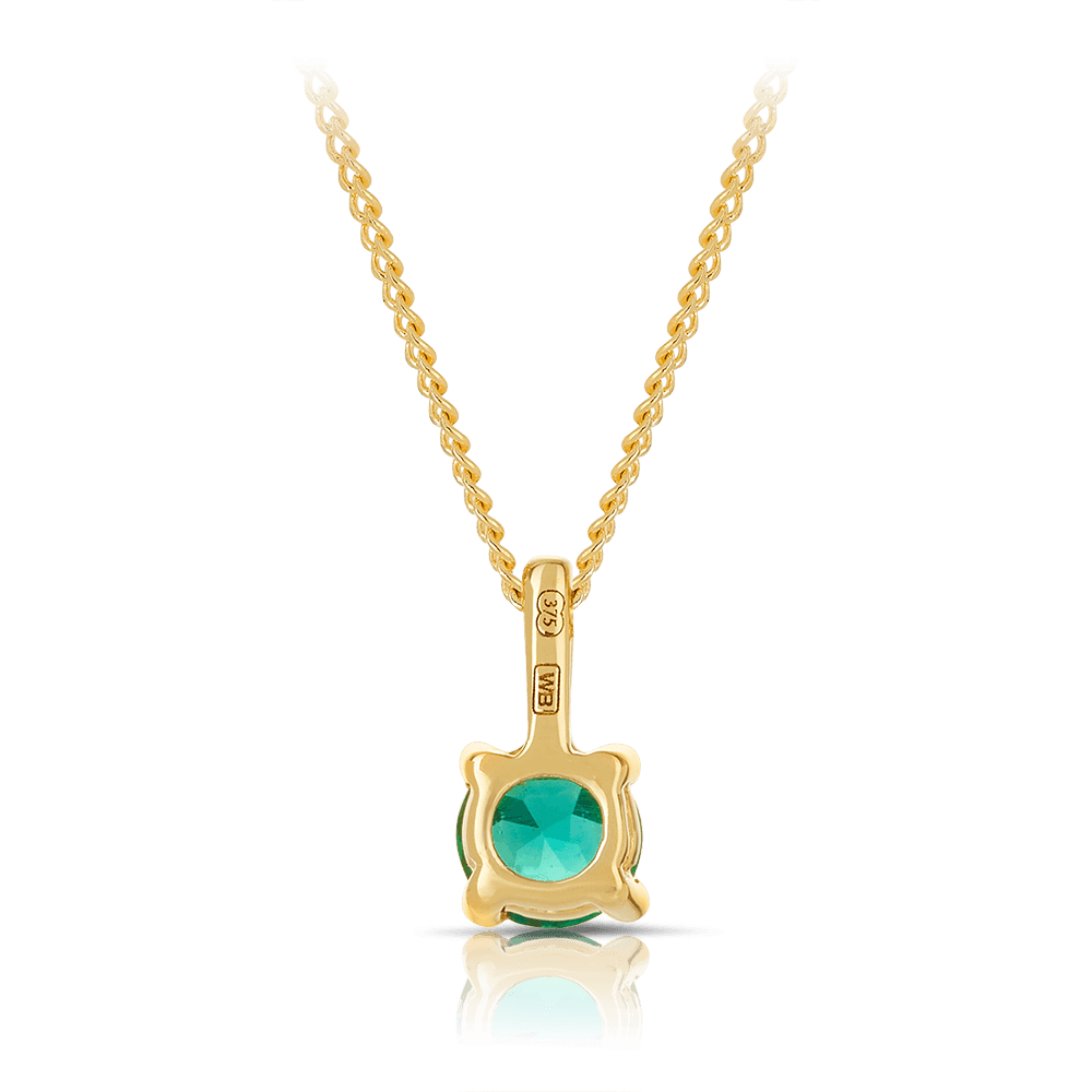 Created Emerald Round Pendant in 9ct Yellow Gold - Wallace Bishop