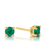 Created Emerald Round Stud Earrings in 9ct Yellow Gold
