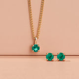 Created Emerald Round Stud Earrings in 9ct Yellow Gold