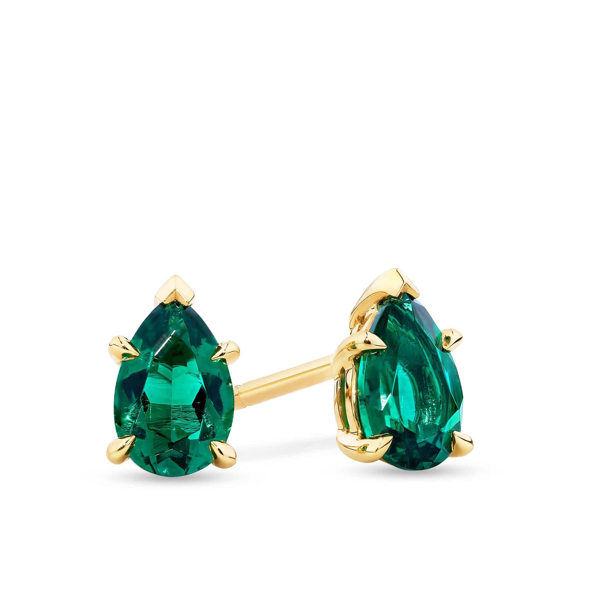 Created Emerald Studs in 9ct Yellow Gold