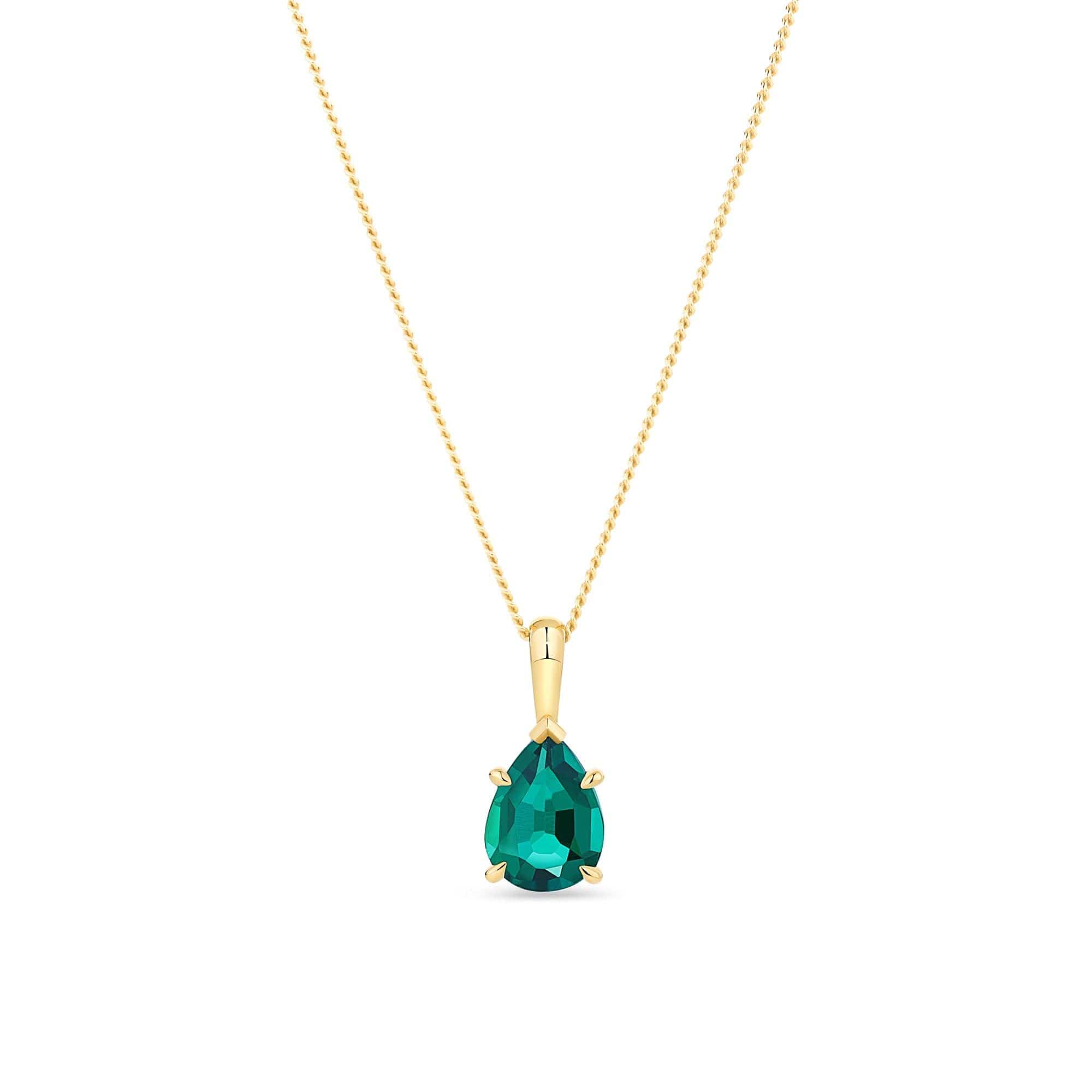 Created Pear Emerald Drop Pendant in 9ct Yellow Gold