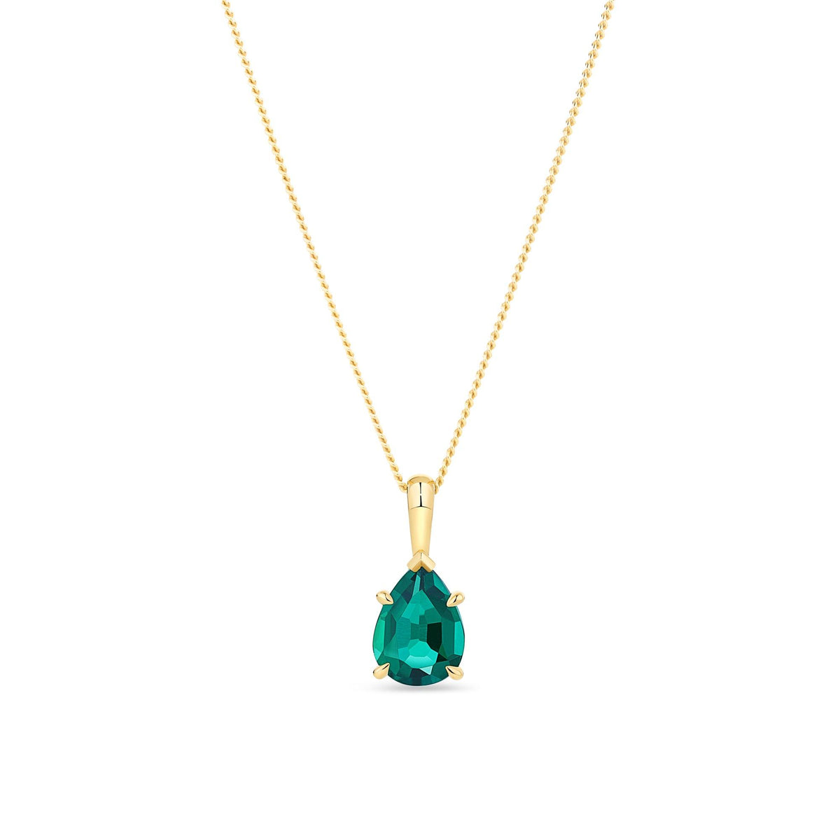 Created Pear Emerald Drop Pendant in 9ct Yellow Gold - Wallace Bishop