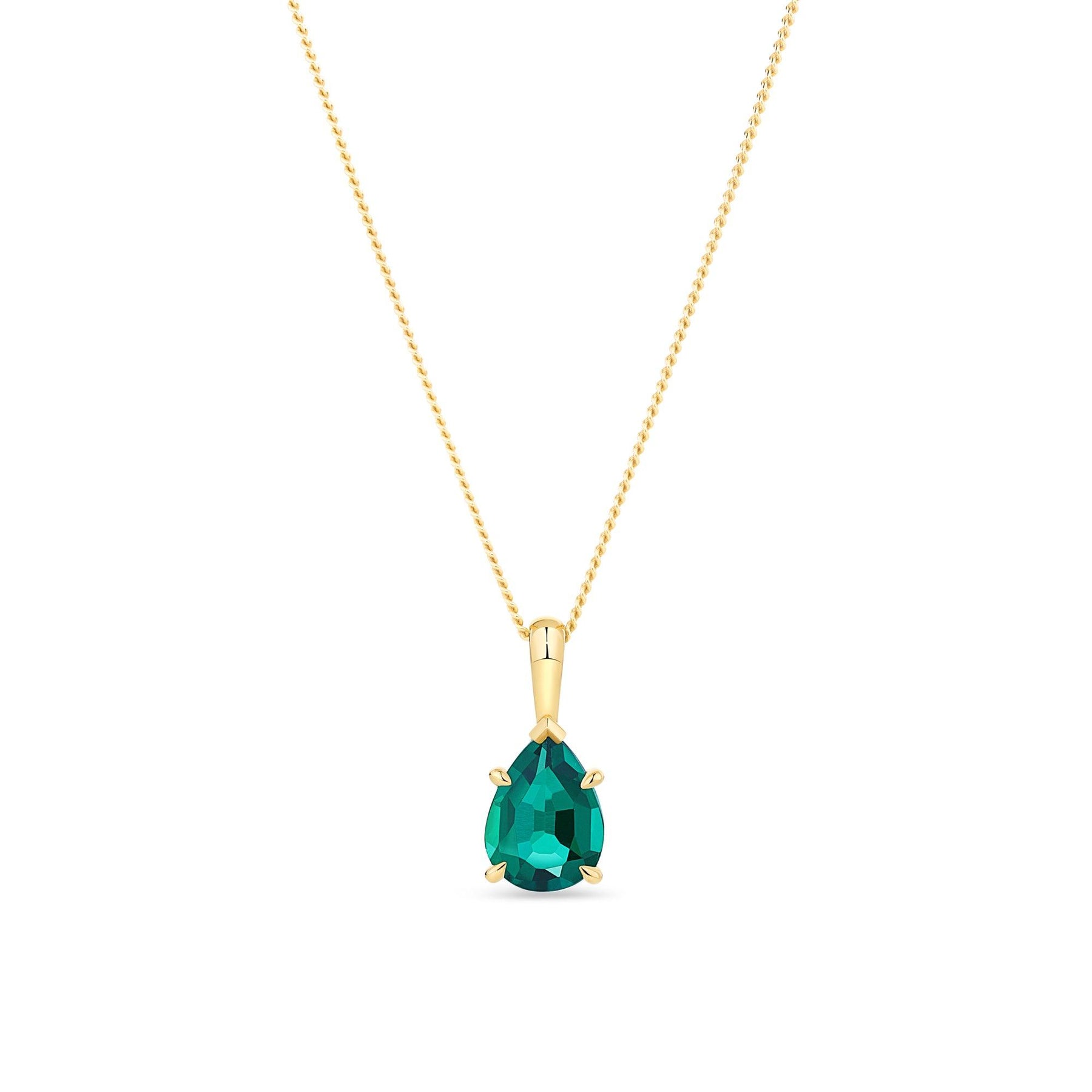 Created Pear Emerald Drop Pendant in 9ct Yellow Gold - Wallace Bishop