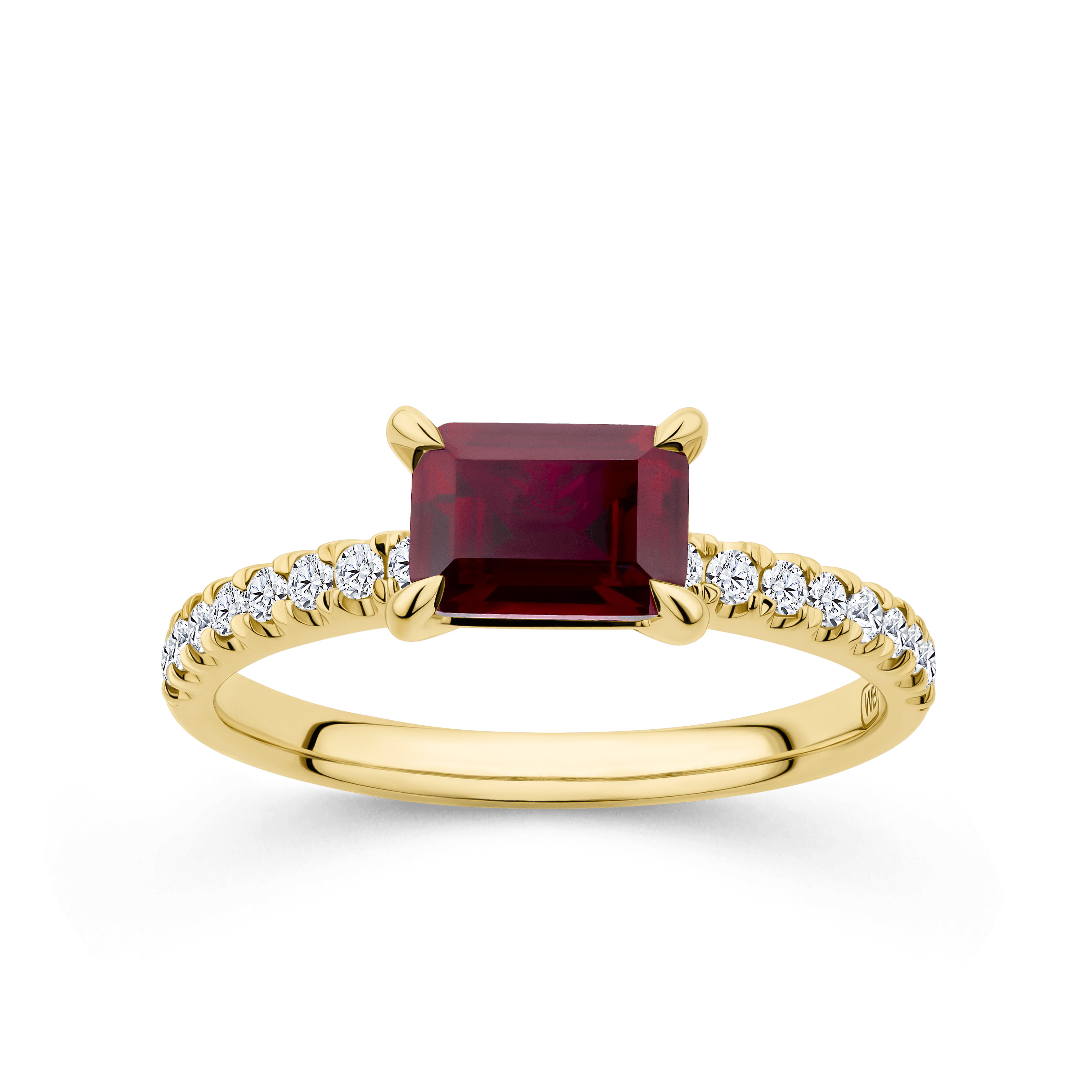 Created Ruby & 0.20ct TW Diamond Rectangular Ring in 9ct Yellow Gold - Wallace Bishop
