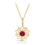 Created Ruby & Diamond Flower Pendant in 9ct Yellow Gold
