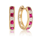 Created Ruby & Diamond Hoop Earrings in 9ct Yellow Gold