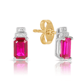 Created Ruby & Diamond Stud Earrings in 9ct Yellow & White Gold