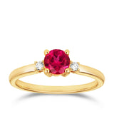 Created Ruby & Diamond Trilogy Ring in 9ct Yellow Gold