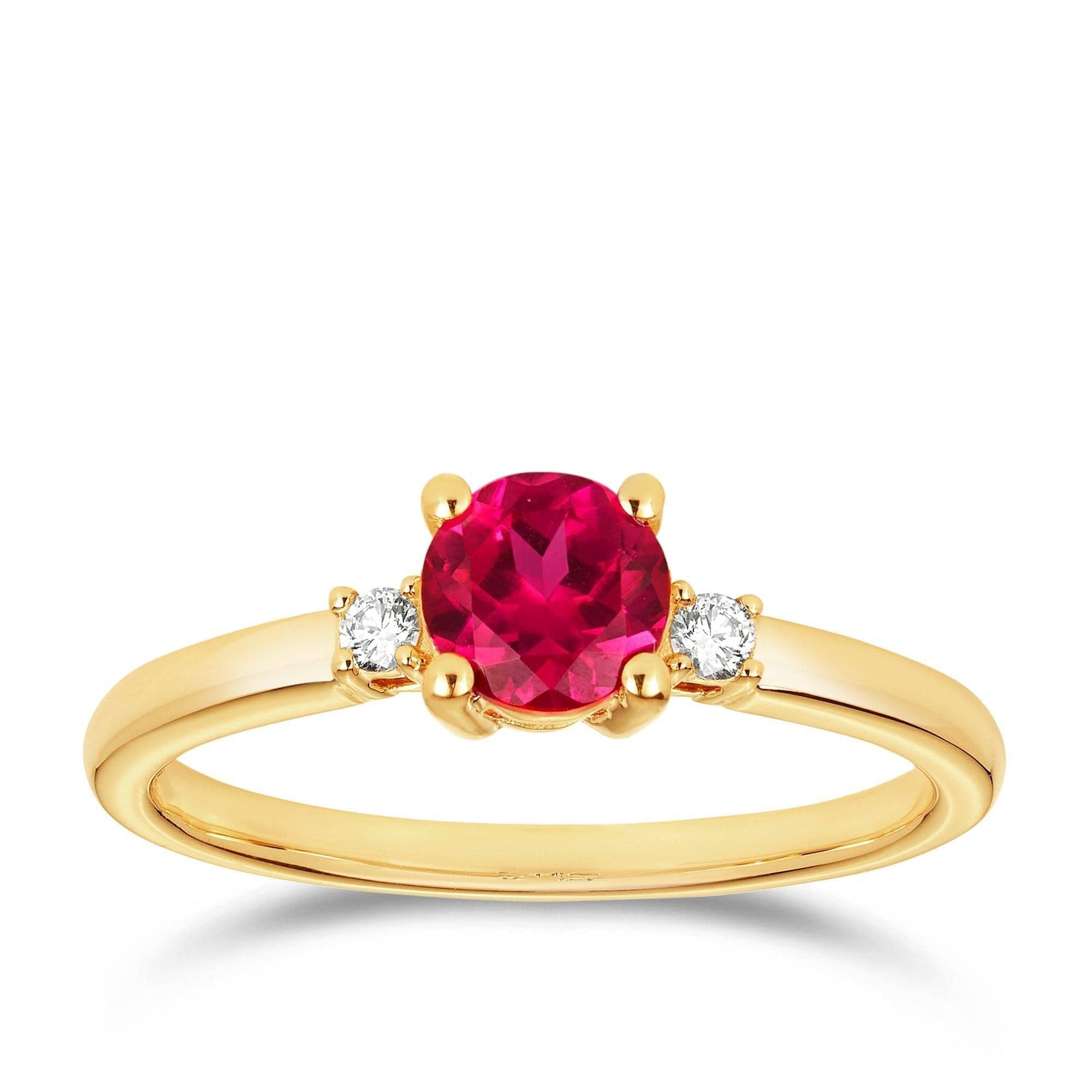 Created Ruby & Diamond Trilogy Ring in 9ct Yellow Gold