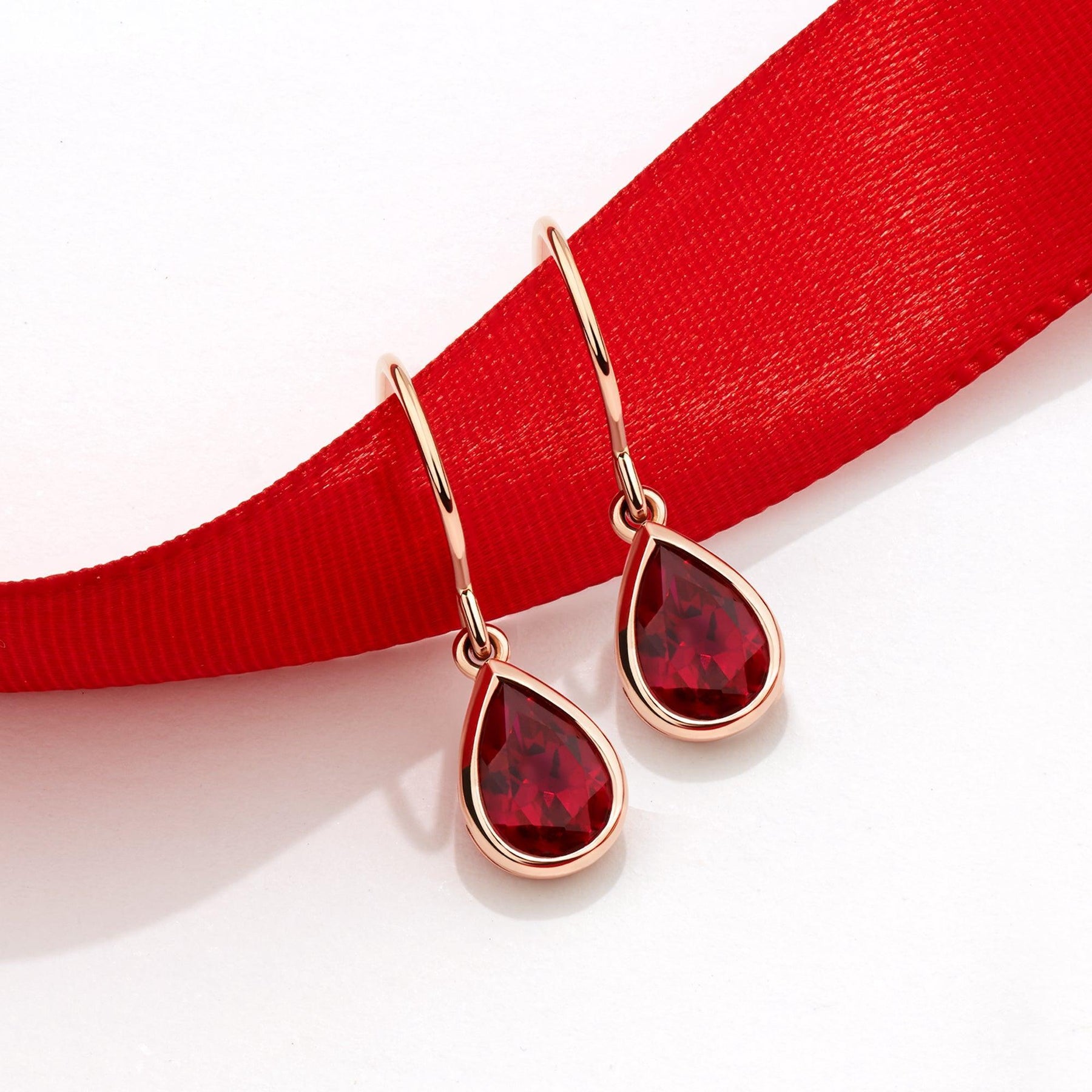 Created Ruby Pear Shape Drop Earrings in 9ct Rose Gold - Wallace Bishop