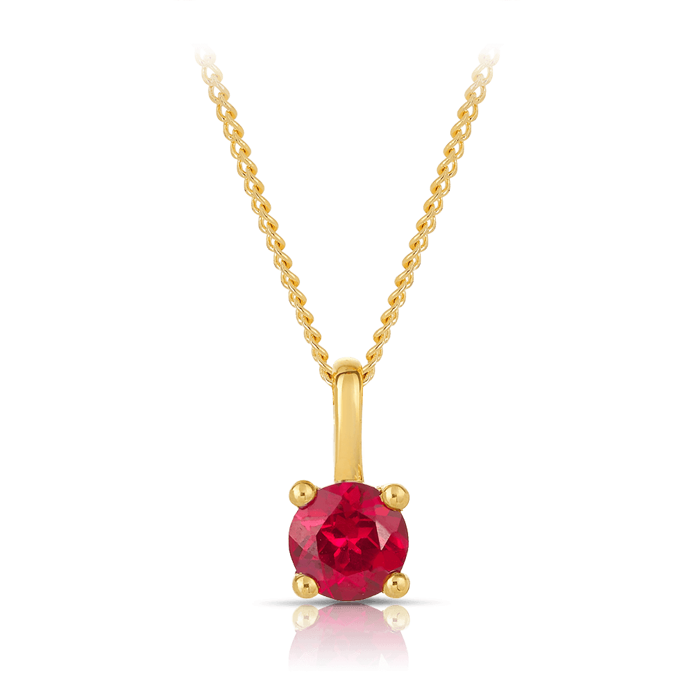 Created Ruby Round Pendant in 9ct Yellow Gold