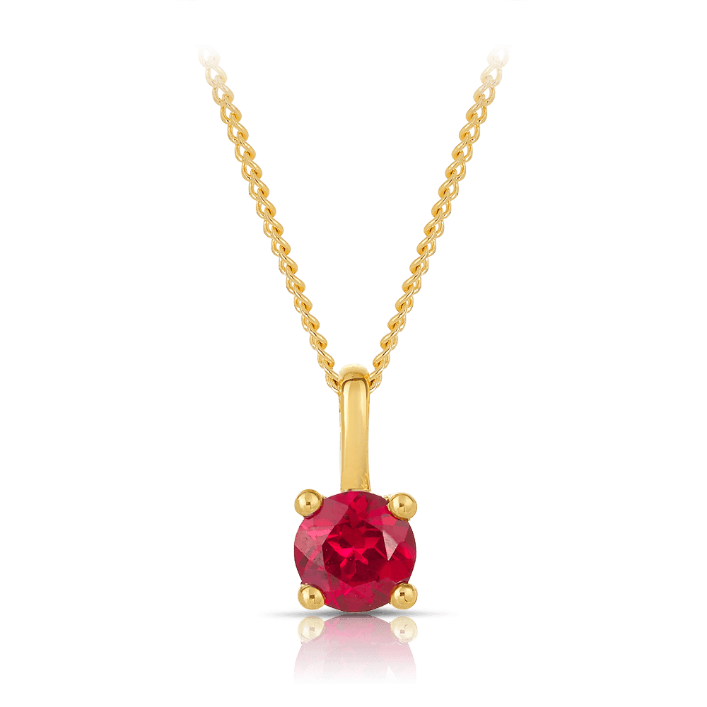 Created Ruby Round Pendant in 9ct Yellow Gold - Wallace Bishop