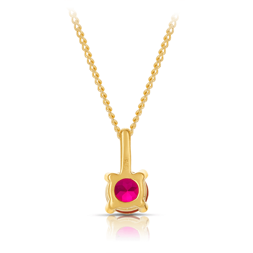 Created Ruby Round Pendant in 9ct Yellow Gold