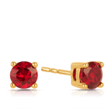 Created Ruby Round Stud Earrings in 9ct Yellow Gold