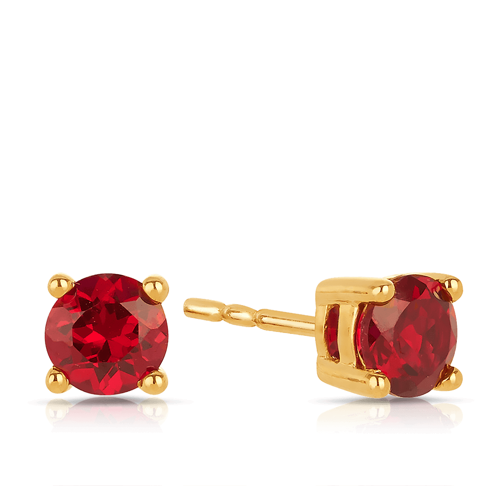 Created Ruby Round Stud Earrings in 9ct Yellow Gold - Wallace Bishop