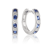 Created Sapphire & Diamond Hoop Earrings in 9ct White Gold