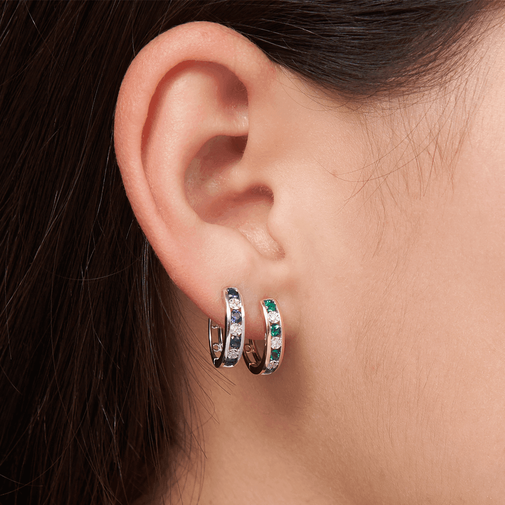 Created Sapphire & Diamond Hoop Earrings in 9ct White Gold - Wallace Bishop