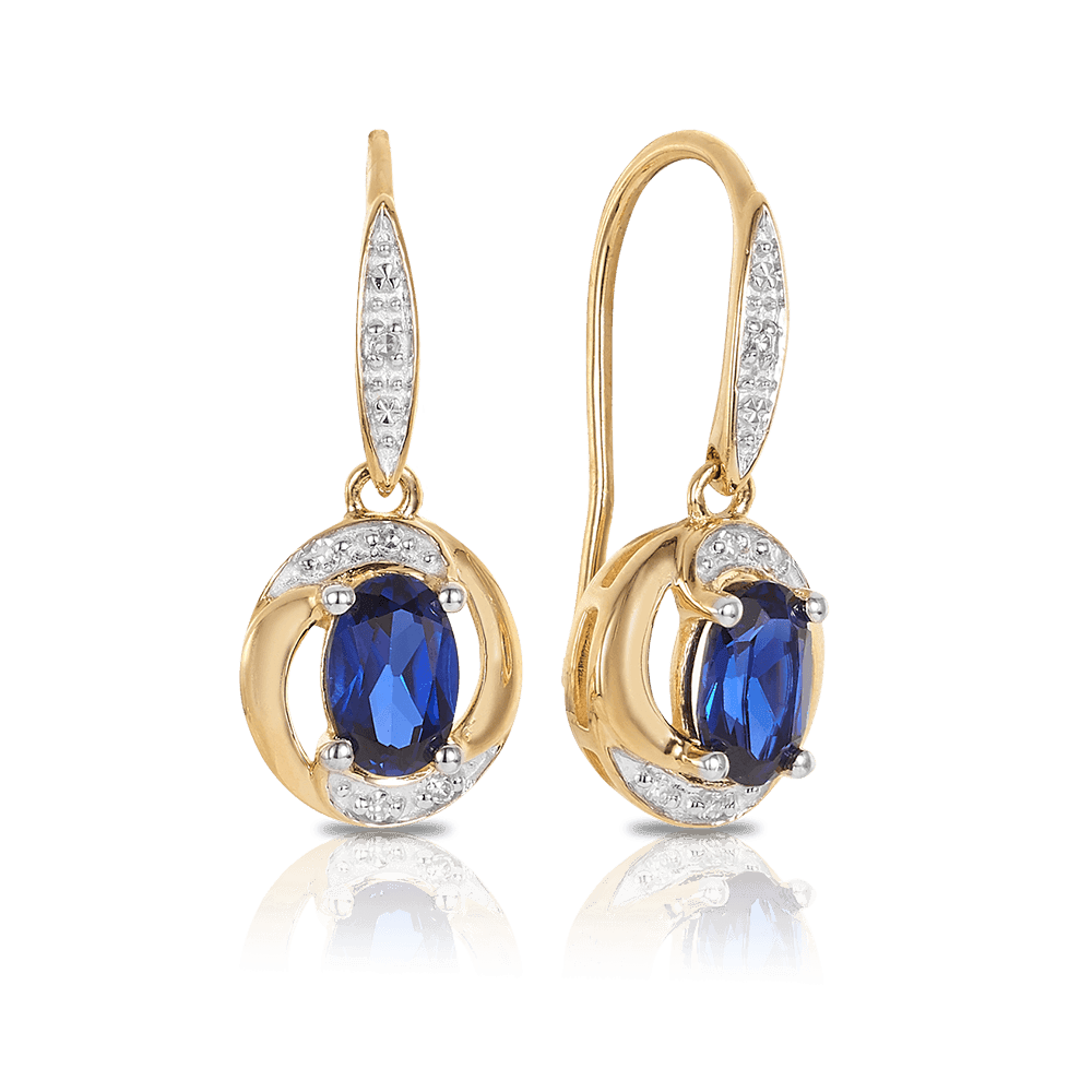 Created Sapphire & Diamond Oval Drop Earrings in 9ct Yellow Gold
