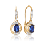 Created Sapphire & Diamond Oval Drop Earrings in 9ct Yellow Gold