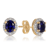Created Sapphire & Diamond Oval Halo Stud Earrings in 9ct Yellow Gold