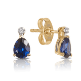 Created Sapphire & Diamond Pear Shape Stud Earrings in 9ct Yellow Gold