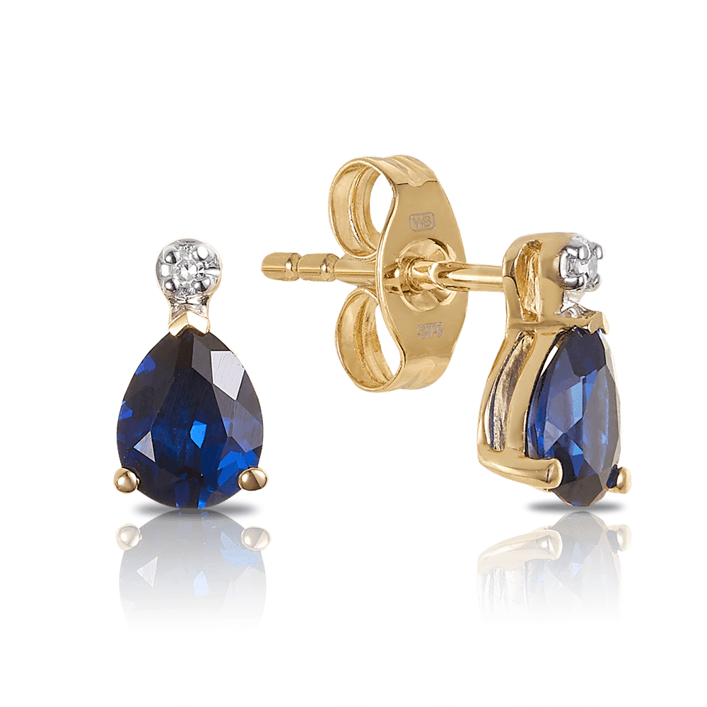 Created Sapphire & Diamond Pear Shape Stud Earrings in 9ct Yellow Gold - Wallace Bishop