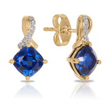 Created Sapphire & Diamond Ribbon Stud Earrings in 9ct Yellow Gold