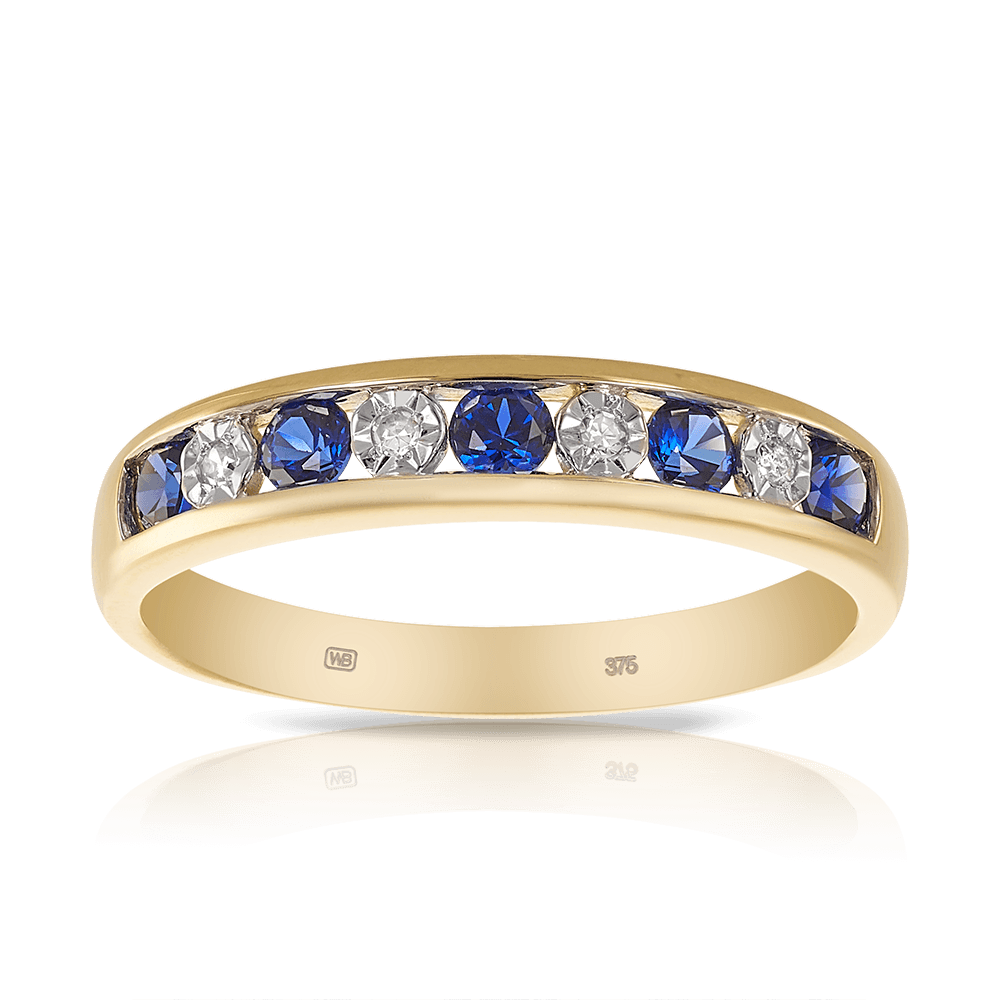 Created Sapphire & Diamond Ring in 9ct Yellow Gold