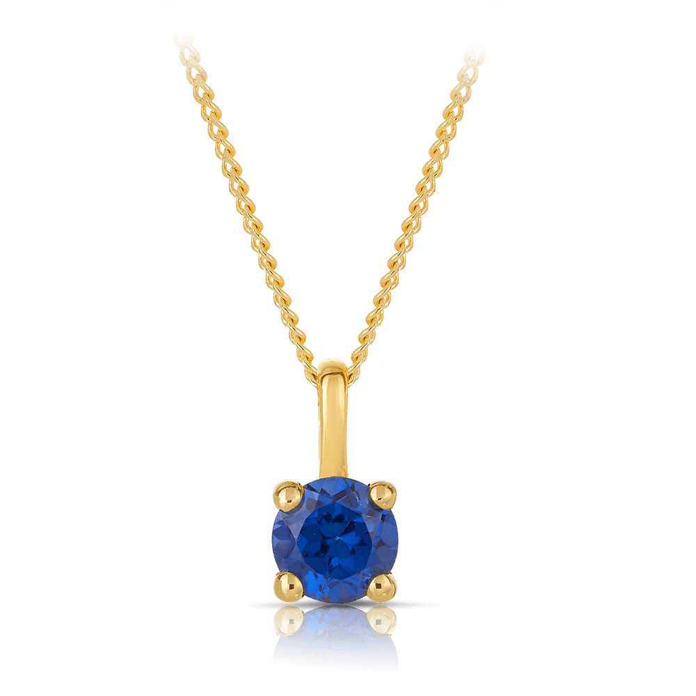 Created Sapphire Round Pendant in 9ct Yellow Gold