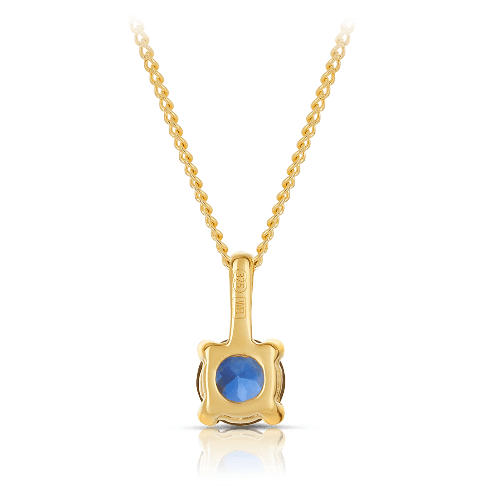 Created Sapphire Round Pendant in 9ct Yellow Gold
