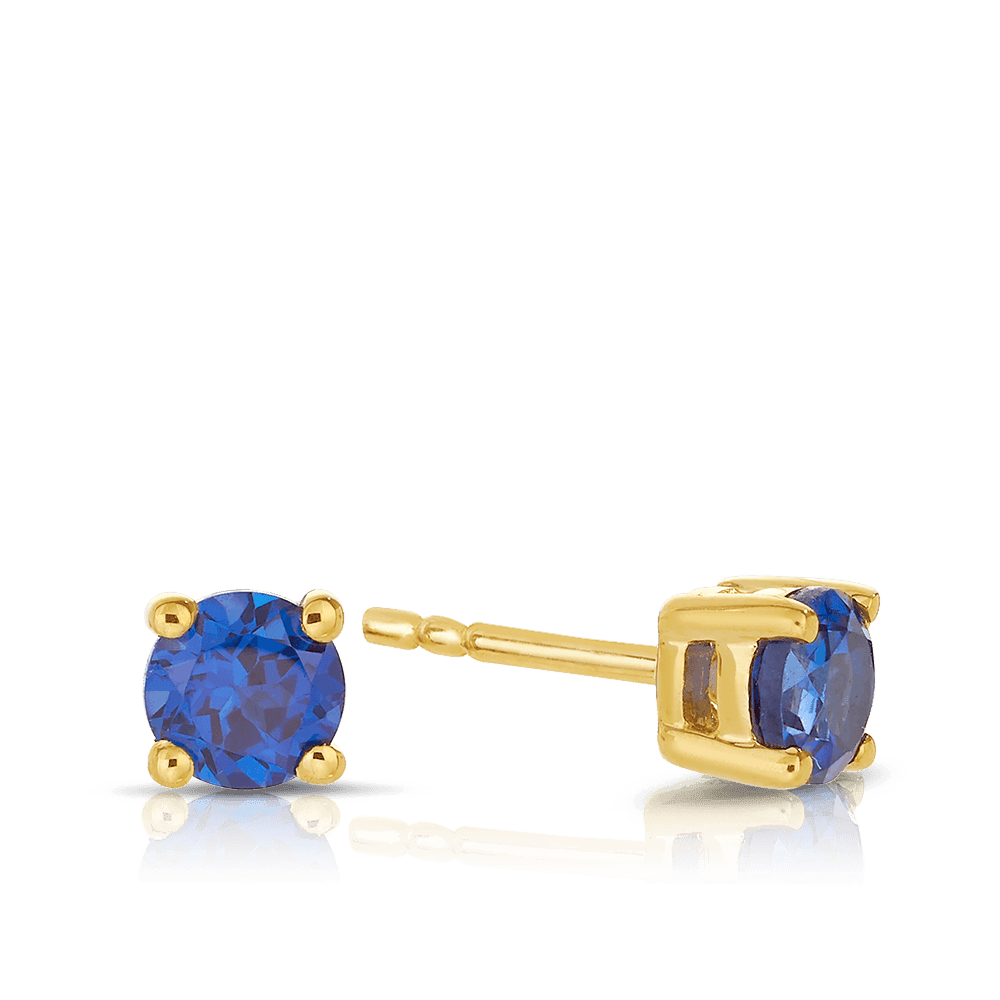 Created Sapphire Round Stud Earrings in 9ct Yellow Gold