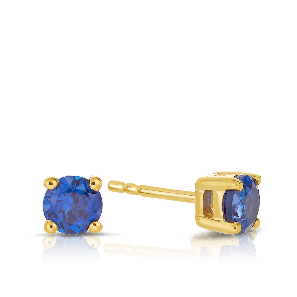 Created Sapphire Round Stud Earrings in 9ct Yellow Gold - Wallace Bishop