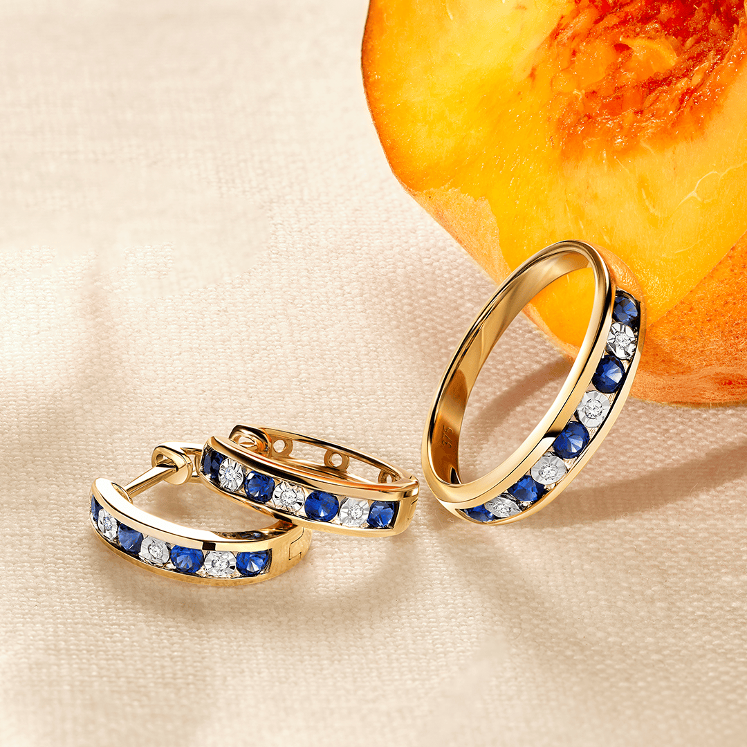 Created Sapphire & Diamond Ring in 9ct Yellow Gold