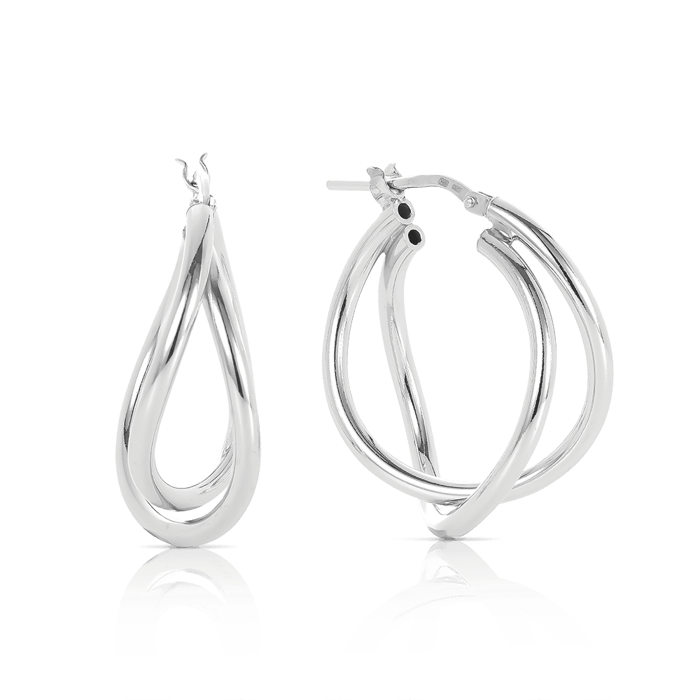 Cross-over Hoop Earrings in Sterling Silver - Wallace Bishop