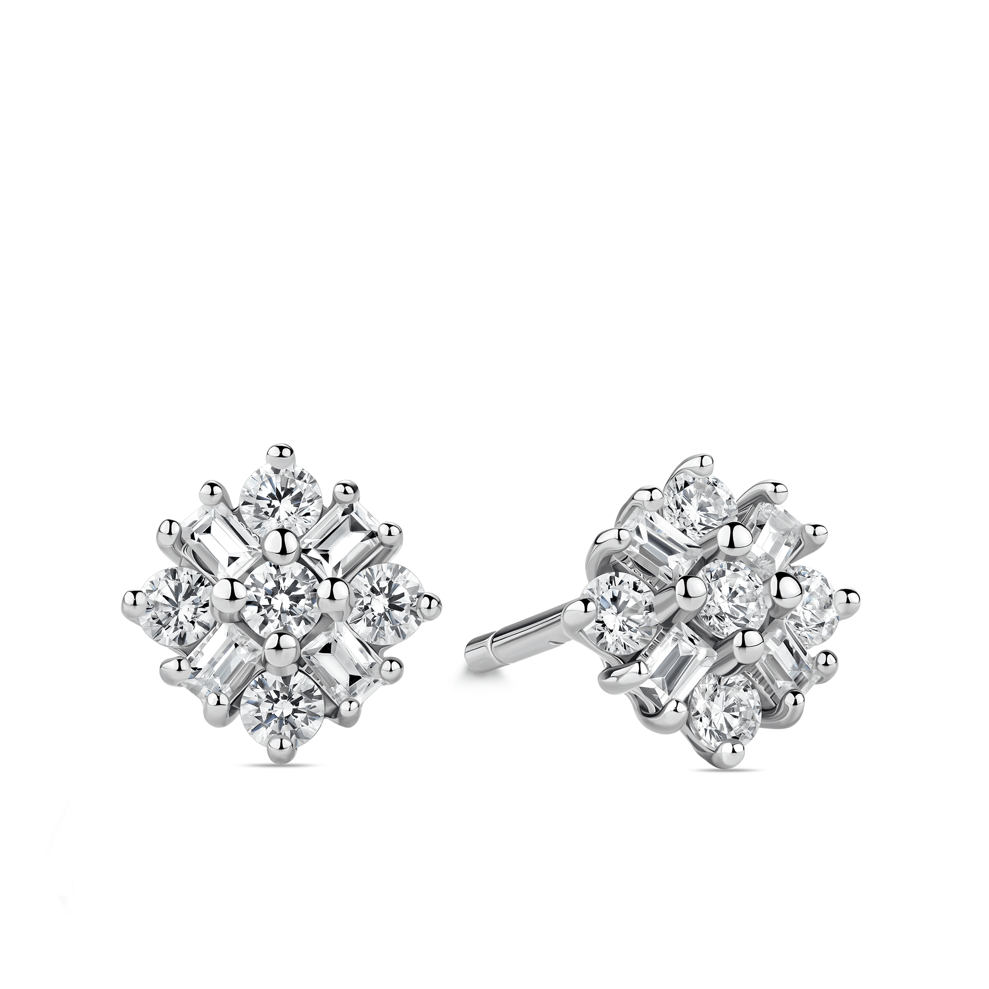 Cubic Zirconia Cluster Stud Earrings in Sterling Silver - Wallace Bishop