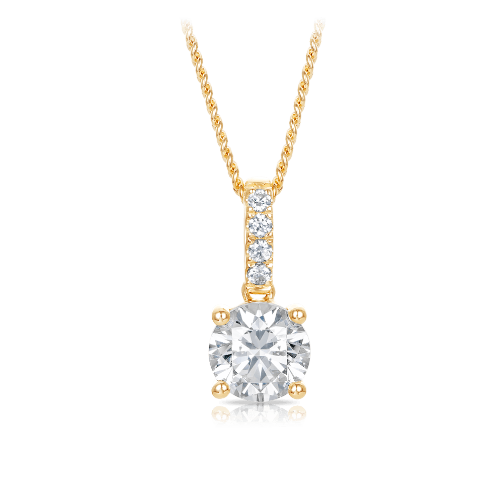 Cubic Zirconia Drop Pendant Necklace in 9ct Yellow Gold