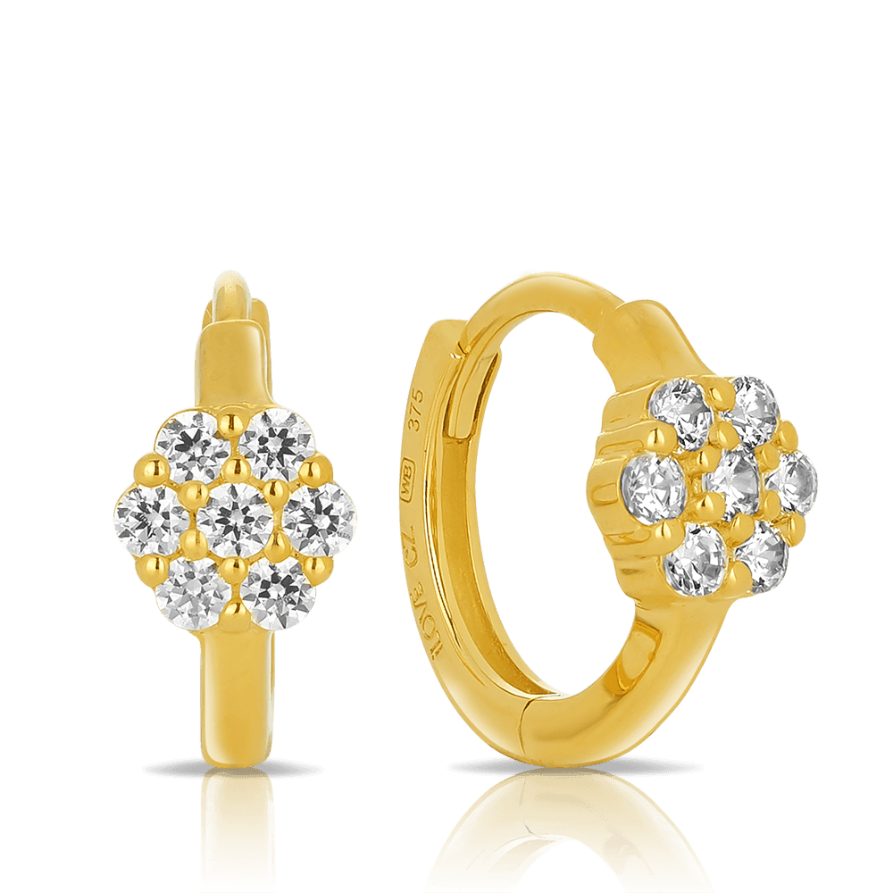 Cubic Zirconia Flower Huggie Earrings in 9ct Yellow Gold - Wallace Bishop