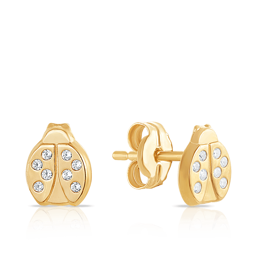 Cubic Zirconia Lady Bug Earrings in 9ct Yellow Gold - Wallace Bishop