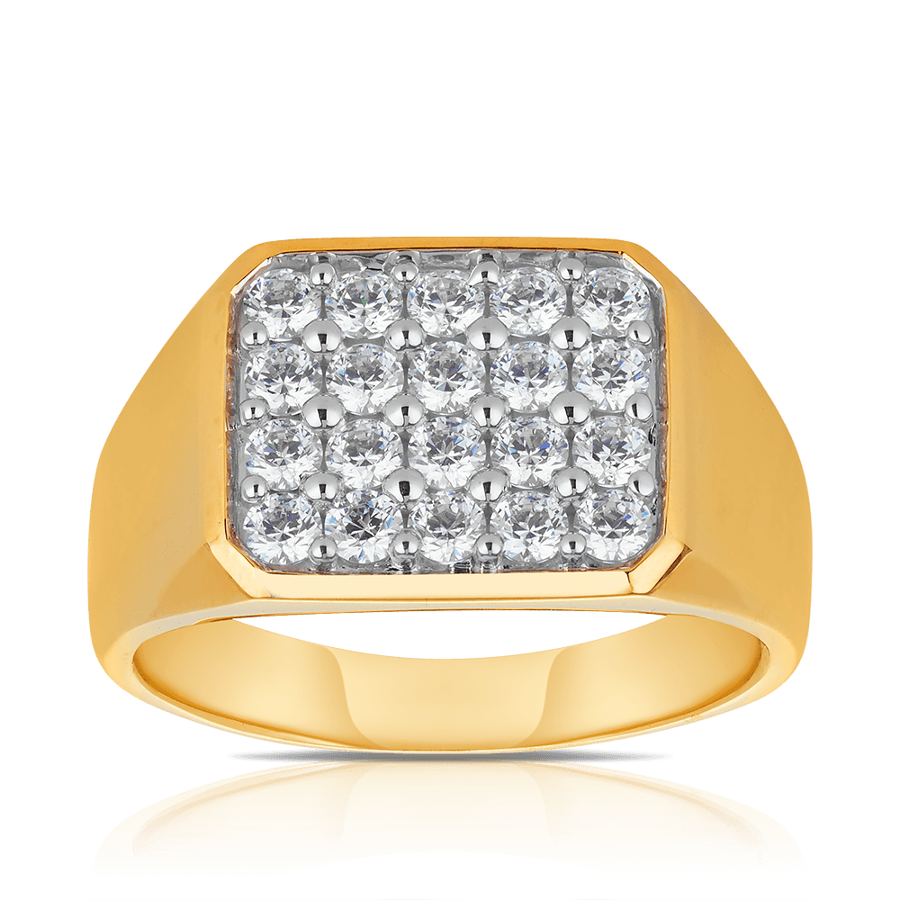 Cubic Zirconia Men s Signet Ring in 9ct Yellow Gold