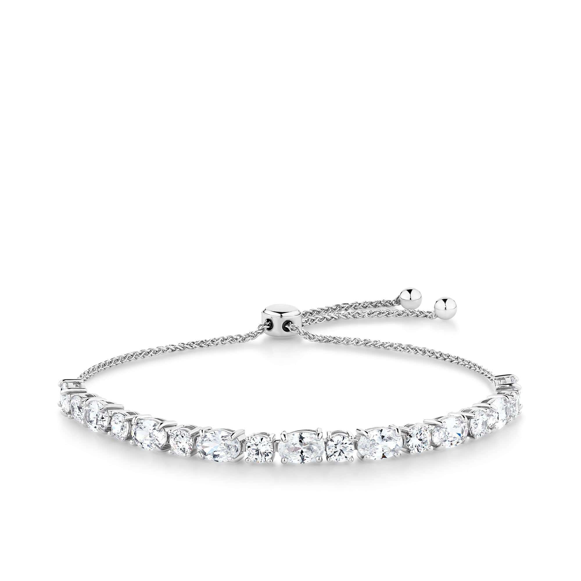 Cubic Zirconia Oval Slider Bracelet in Sterling Silver
