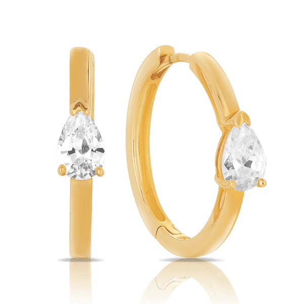 Cubic Zirconia Pear Cut Huggie Hoop Earrings in 9ct Yellow Gold - Wallace Bishop
