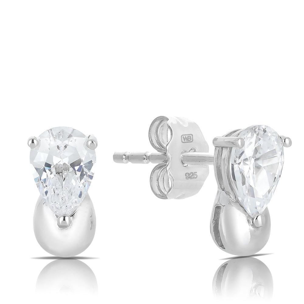 Cubic Zirconia Pear Stud Earrings in Sterling Silver - Wallace Bishop
