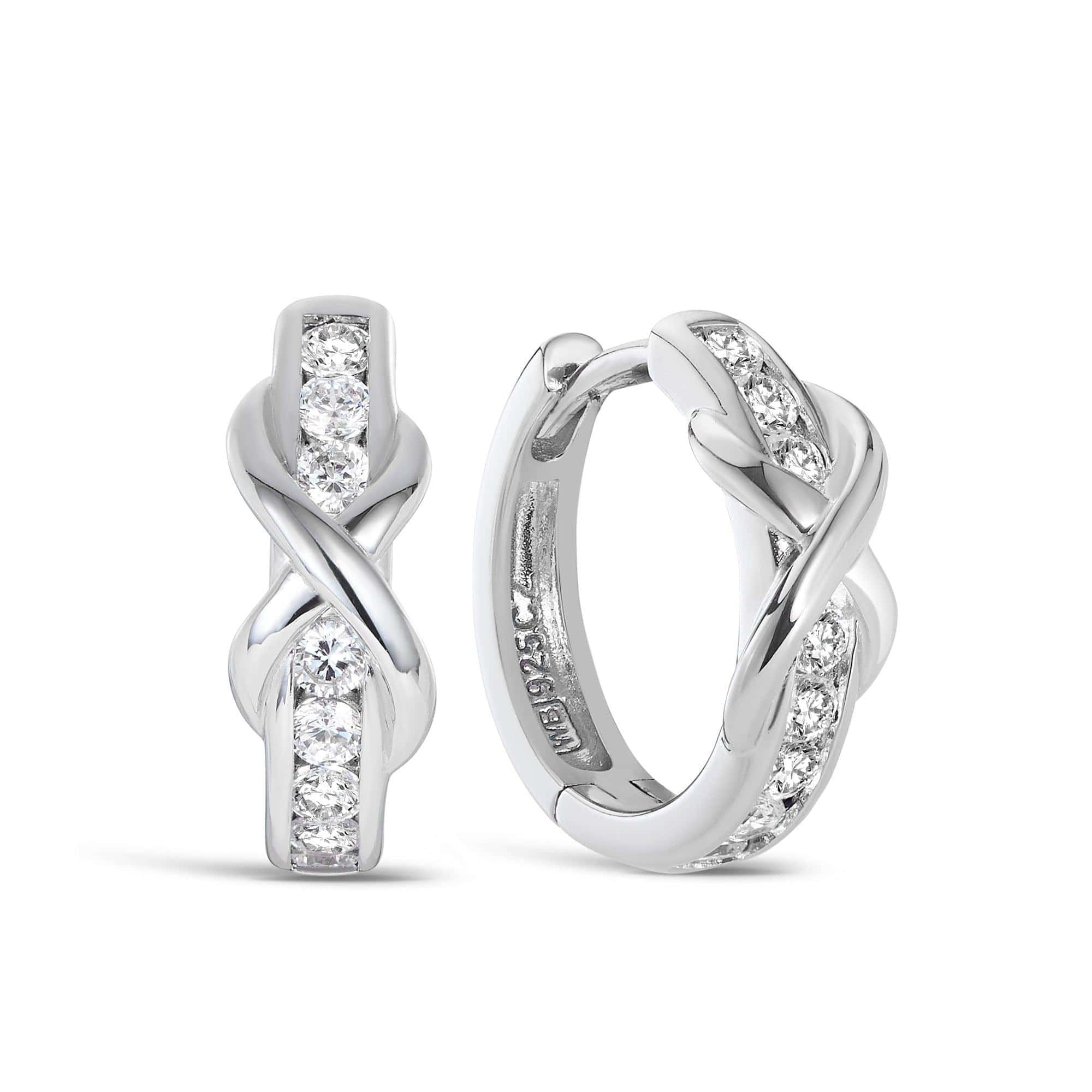 Cubic Zirconia Polished Huggies Earrings in Sterling Silver