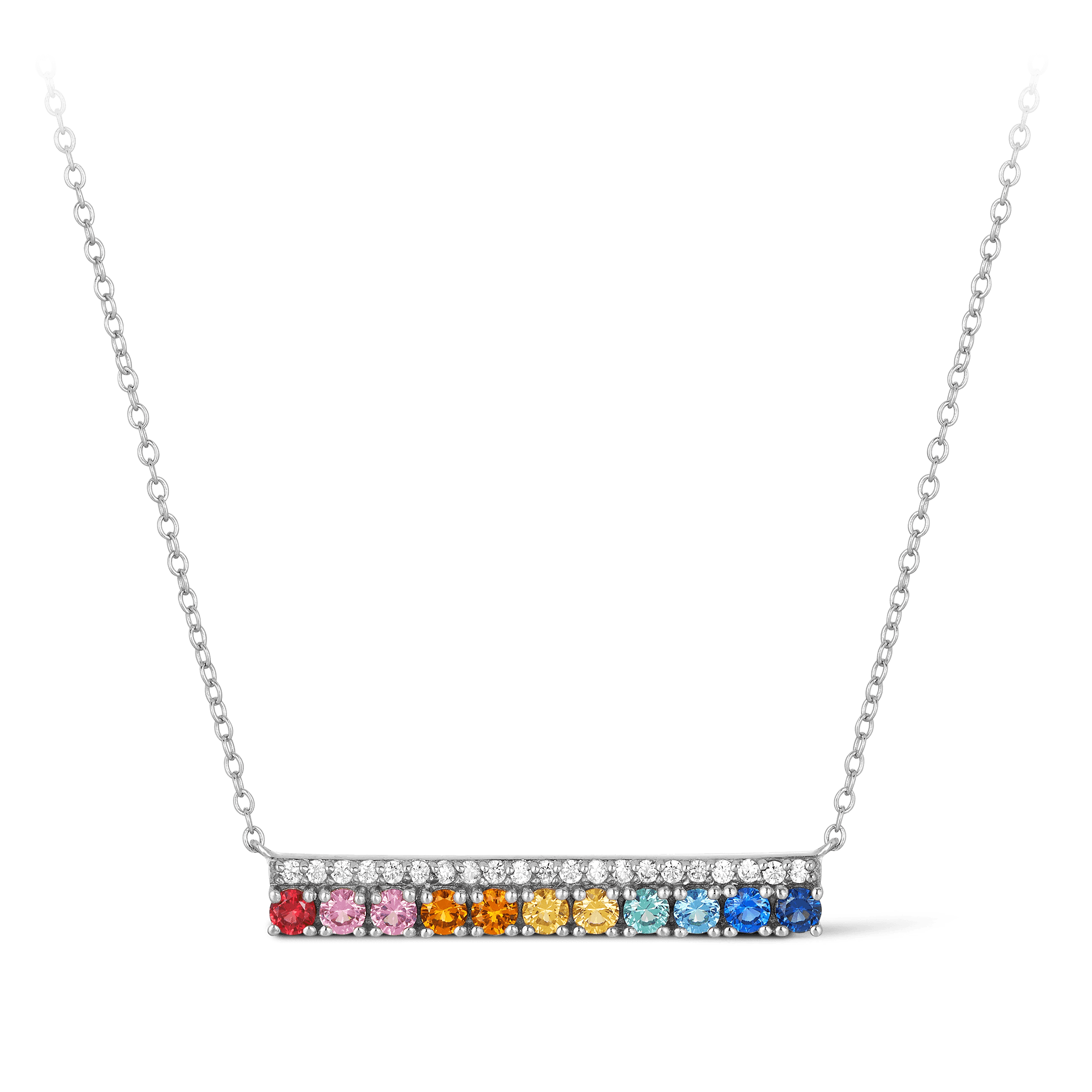 Cubic Zirconia Rainbow Bar Necklace in Sterling Silver