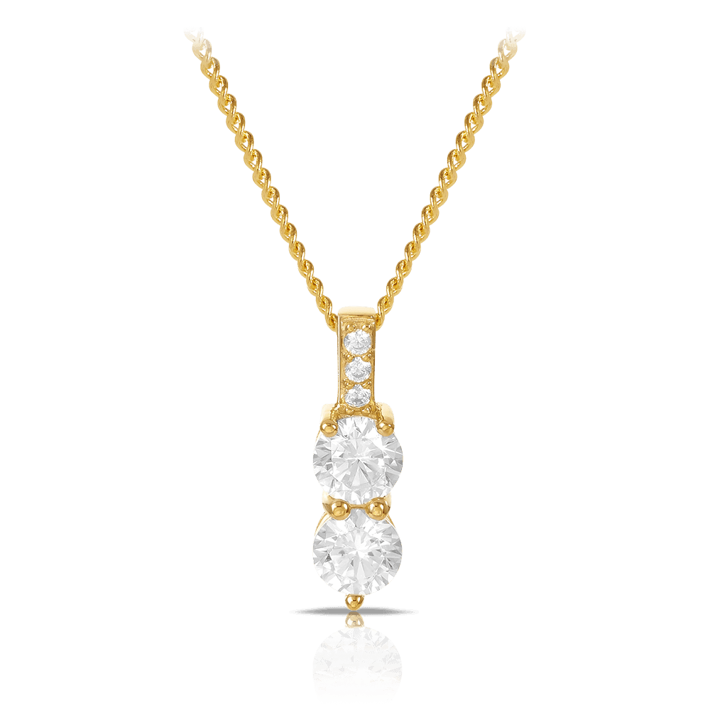 Cubic Zirconia Round Drop Pendant in 9ct Yellow Gold - Wallace Bishop