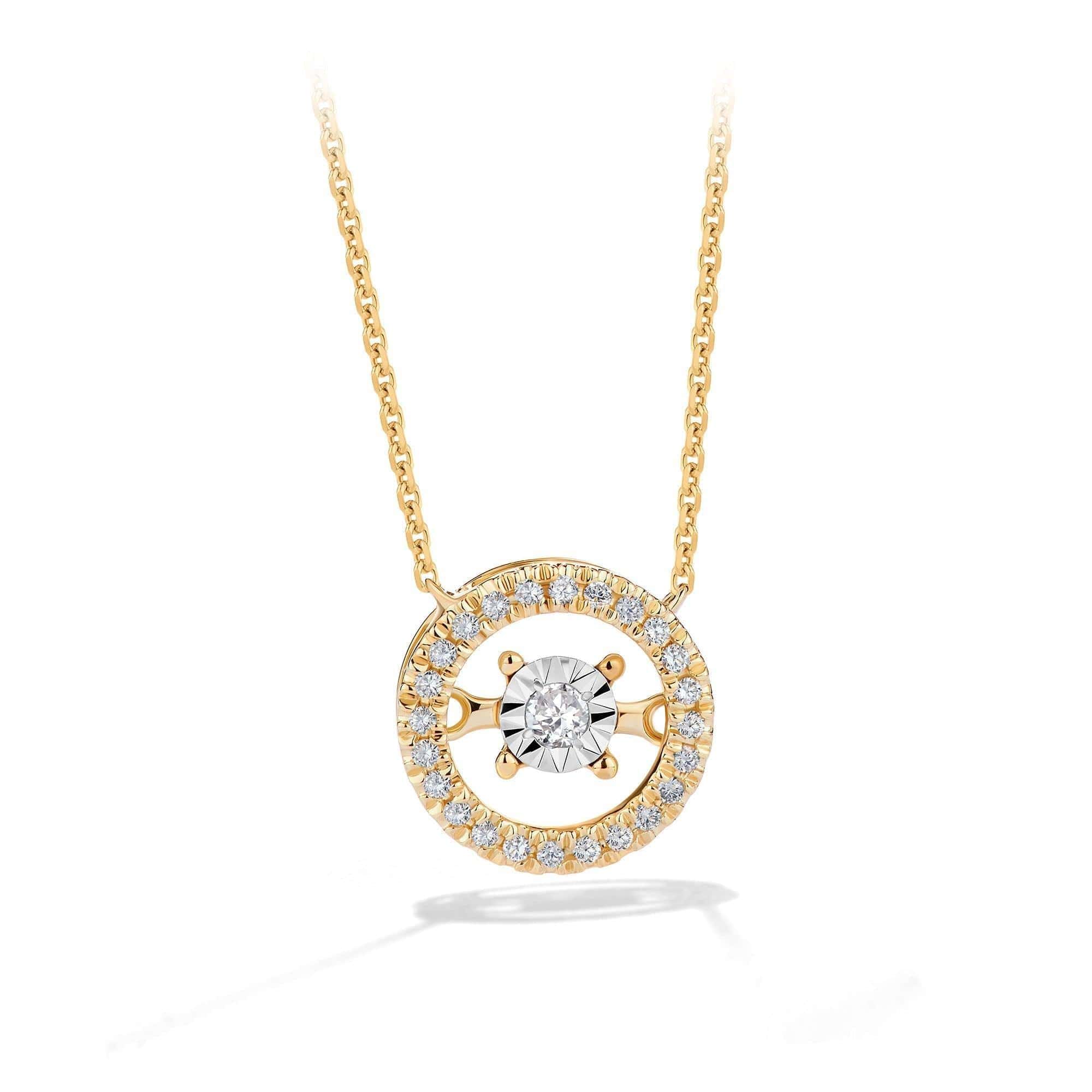 Dancing Diamond Halo Pendant in 9ct Yellow Gold