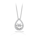Dancing Diamond Pear Halo Pendant in 9ct White Gold