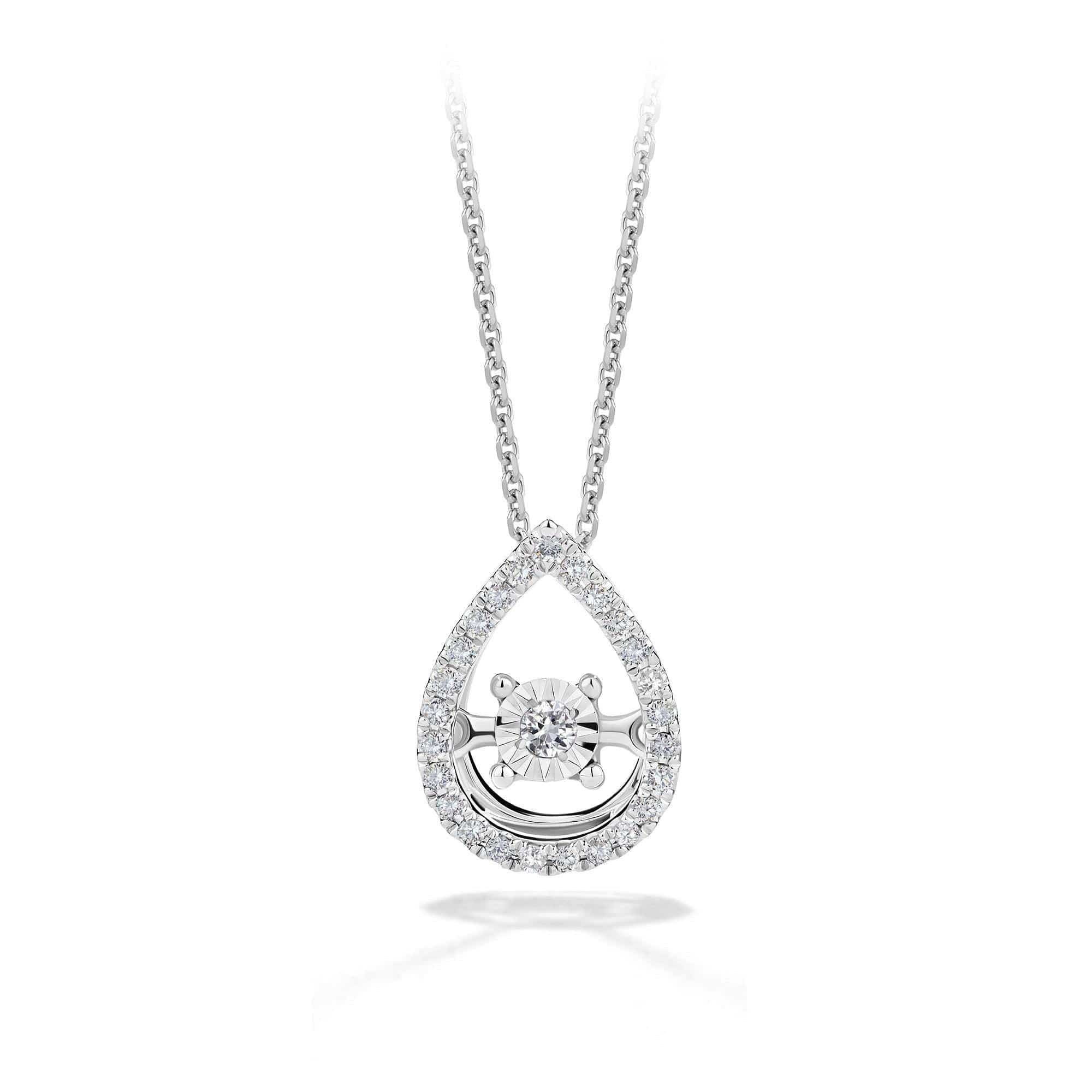 Dancing Diamond Pear Halo Pendant in 9ct White Gold